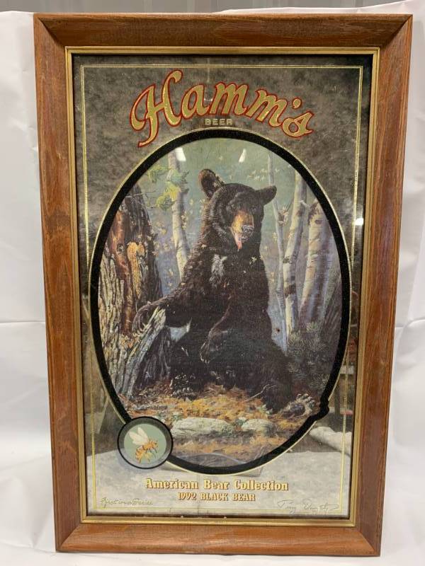 lot 28 image: 1992 Hamms Beer Black Bear Framed Mirror