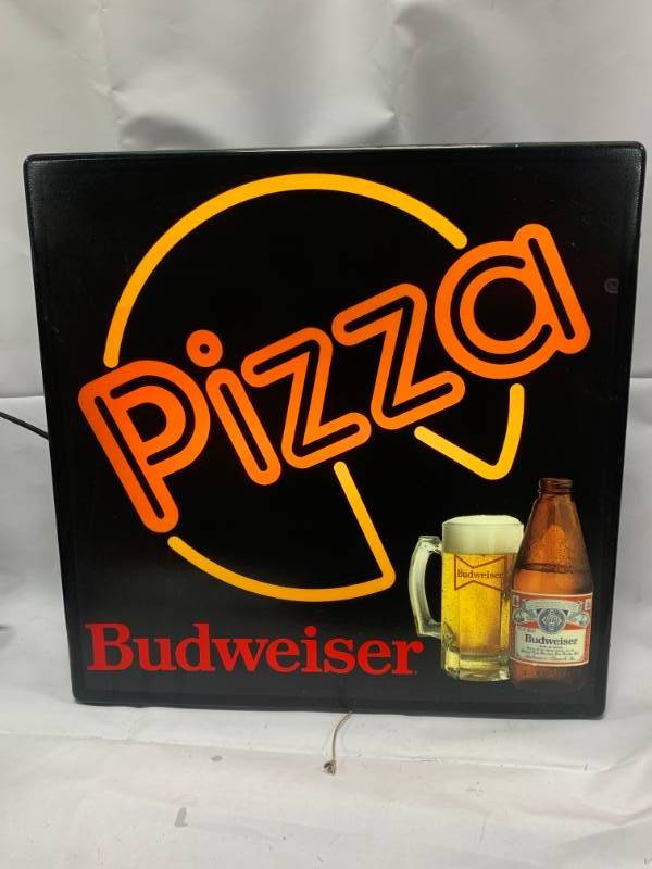 lot 39 image: Vintage Pizza  Budweiser Lighted Sign