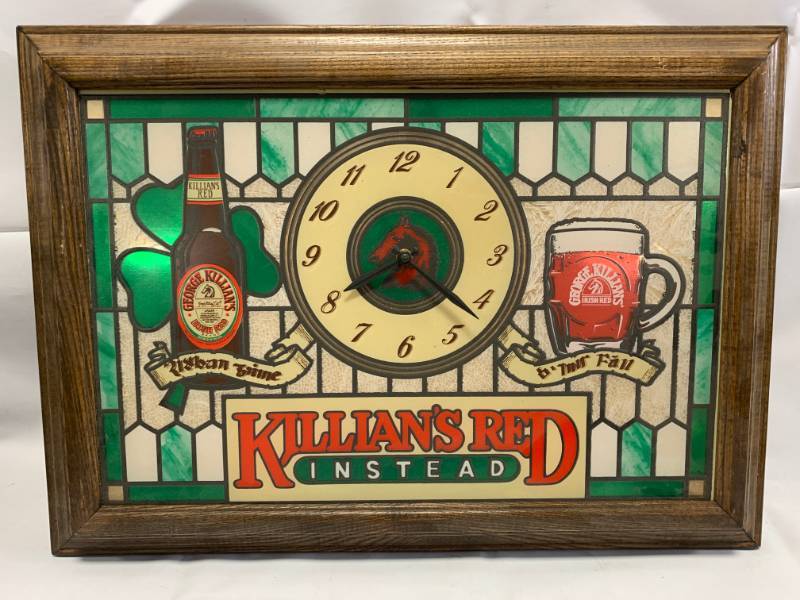 lot 45 image: 1992 Killians Red Instead ClockBar Sign Scarce