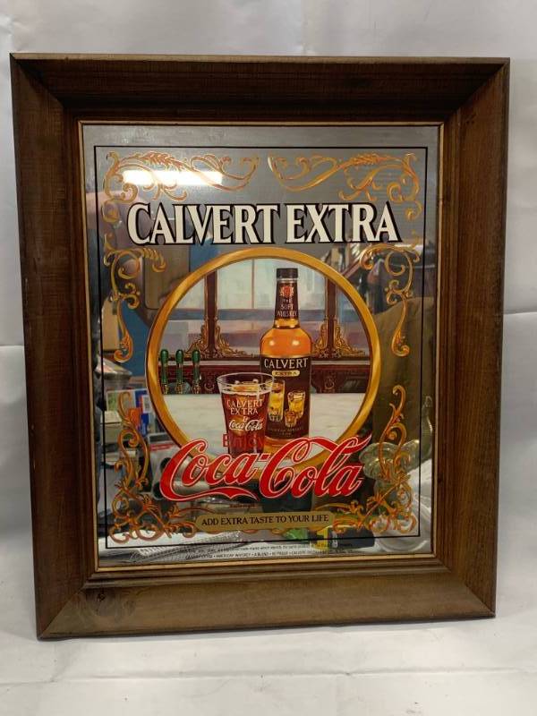 lot 52 image: Framed Calvert Extra & Coca Cola Bar Mirror Sign