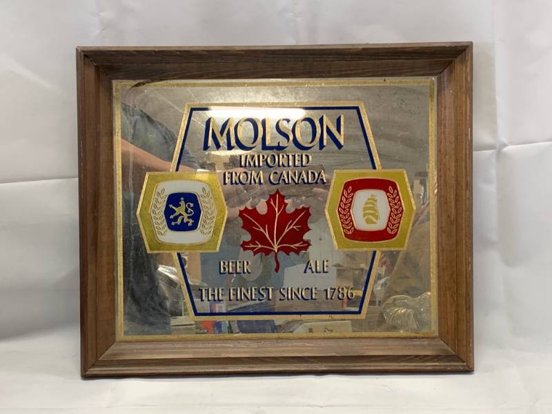 lot 53 image: Vintage Molson Beer Mirror Sign
