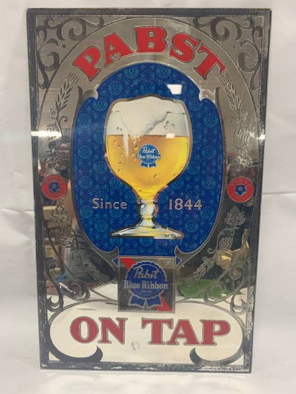 lot 71 image: Very Rare Pabst Blue Ribbon on Tap Mirrored Sign