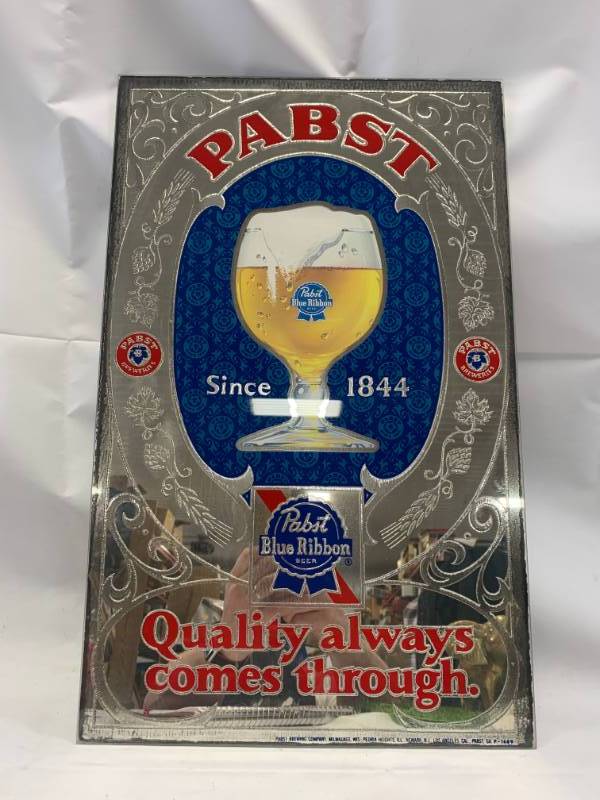 lot 98 image: Pabst Blue Ribbon Beer Mirror Rare 12 x 20