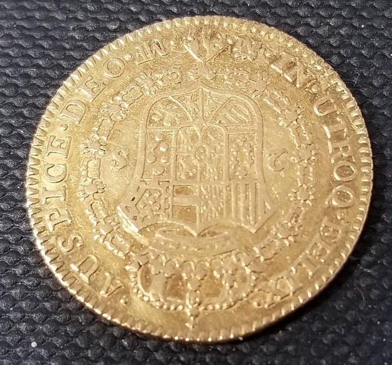 1793 SPANISH GOLD 2 ESCUDOS CHARLES IV XF