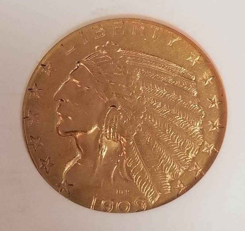 1909-D US $5 GOLD INDIAN AU58 NGC