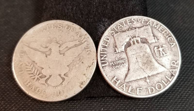 2 SILVER HALF DOLLARS 1900-O BARBER 1951-D FRANKLIN