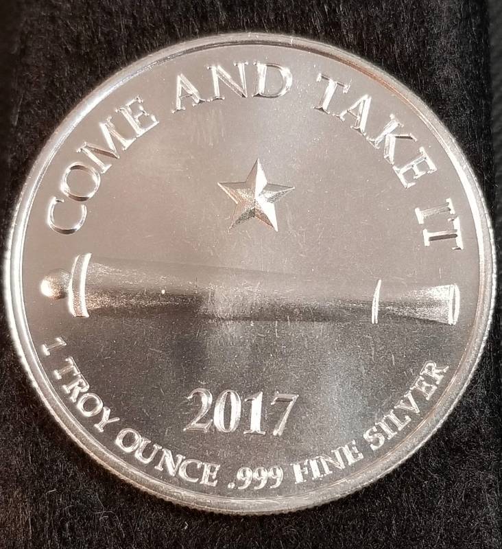 1 TROY OZ. .999 FINE SILVER 2017 MELON LABE COME AND TAKE IT ROUND