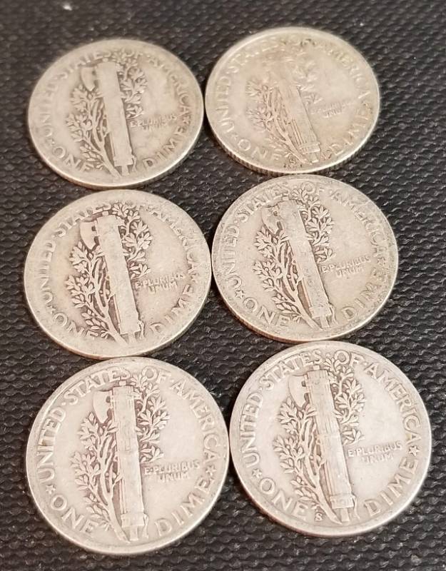 GROUP OF 6 MERCURY DIMES AS PICTURED