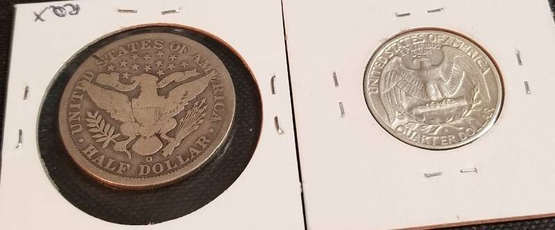 2 US SILVER COINS 1900-S BARBER HALF 1943-S WASHINGTON QUARTER