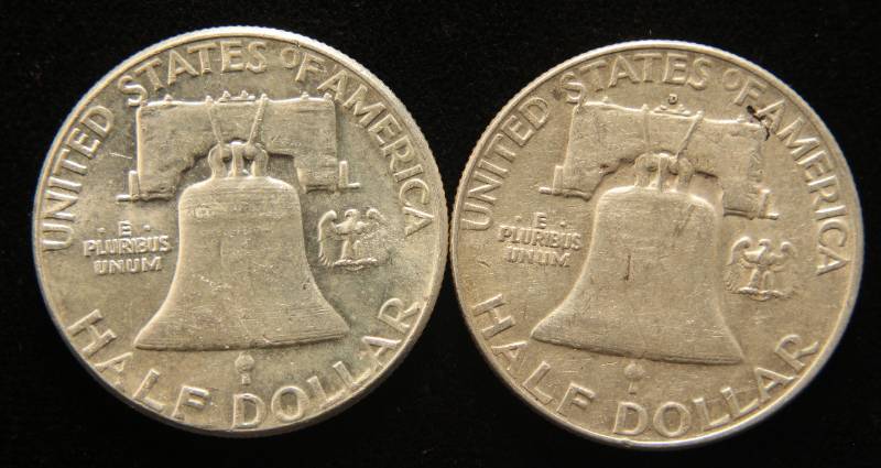 2 FRANKLIN HALF DOLLARS 1954-D 1963