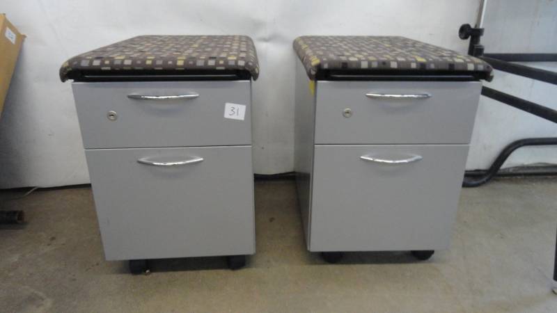 lot 31 image: 2 Drawer Steel Case Files On Casters With Handles