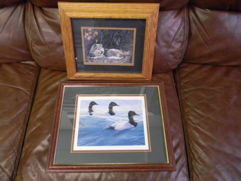 lot 14 image: Set of 2 Nicely Framed Wildlife Pieces. Wolf picture and Mallards.