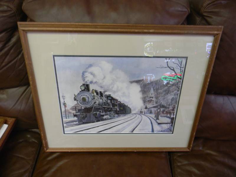 lot 26 image: Vintage Train Art by FOGG approx 24x21 - SEE PICTURES