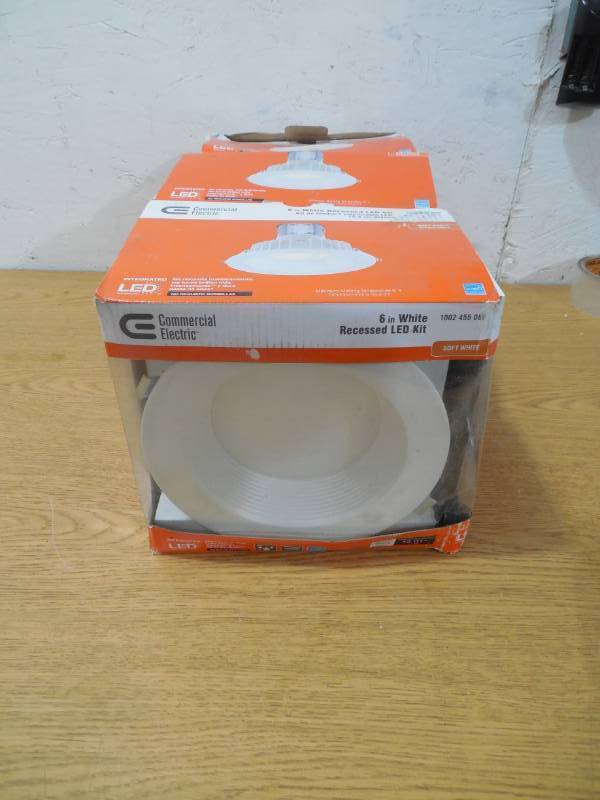 lot 65 image: Commercial Electric Easy-Up 6 in. White Baffle Integrated LED Recessed Kit at 91 CRI, 3000K, Soft White