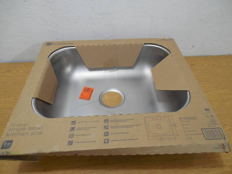 lot 74 image: Glacier Bay Drop-In Stainless Steel 25 in. 4-Hole Single Bowl Kitchen Sink