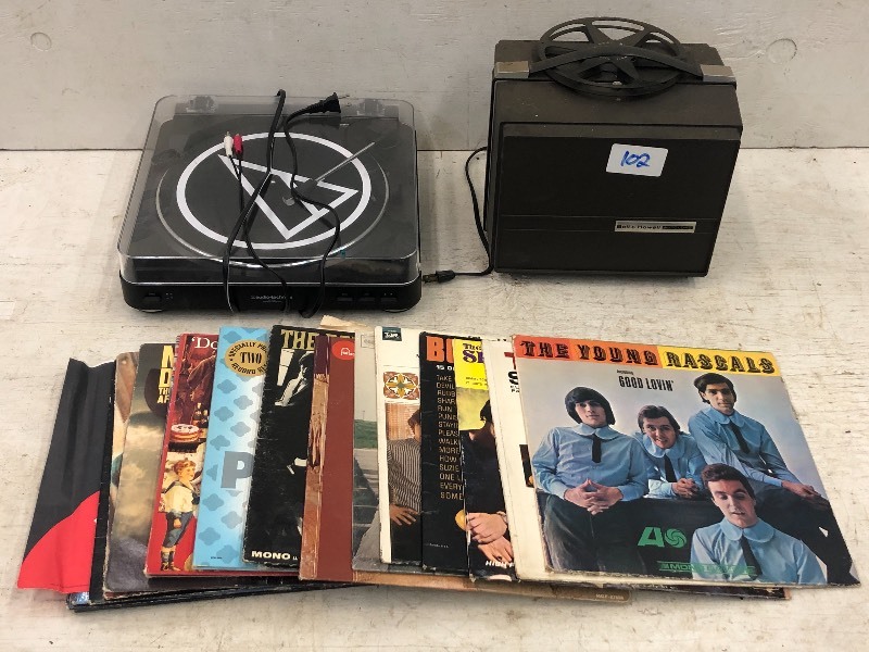 lot 102 image: Projector, Turntable, VIntage Records