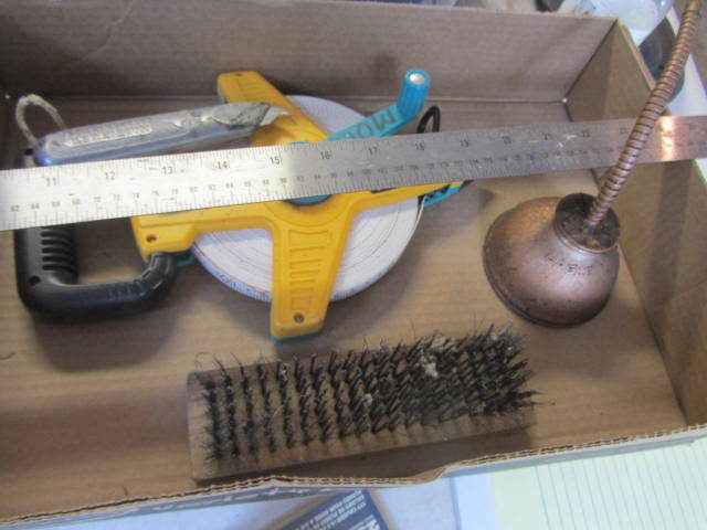 lot 180 image: Tape, Oil Can, SS Ruler