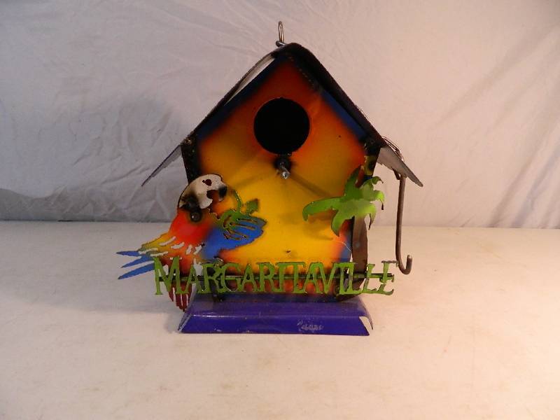 lot 34 image: New Margaritaville Handmade Recycled Metal Birdhouse Garden Art