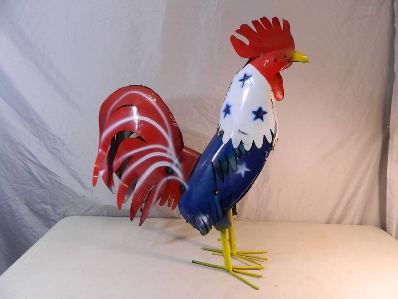 lot 39 image: New Large Handmade Recycled Metal USA Rooster Garden Art