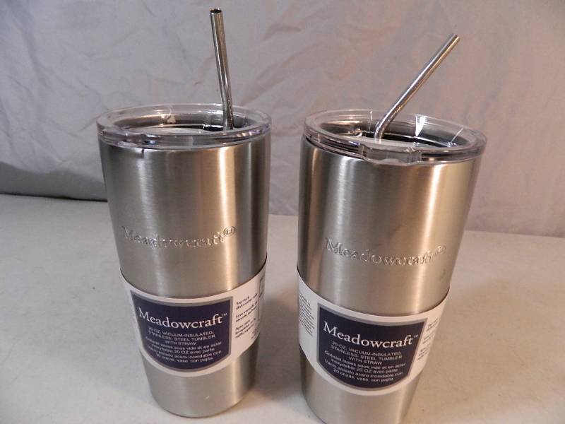 lot 78 image: 2 New Stainless Steel Vacuum Insulated Tumblers with Metal Straws