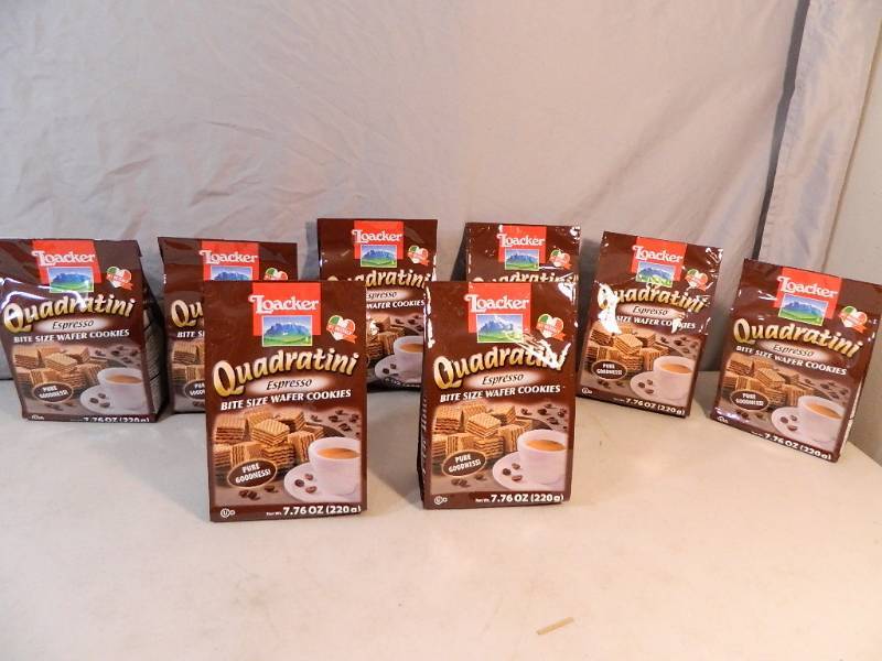 lot 118 image: Case of 8 Bags of Loaker Quadratini Espresso Bite Size Wafer Cookies