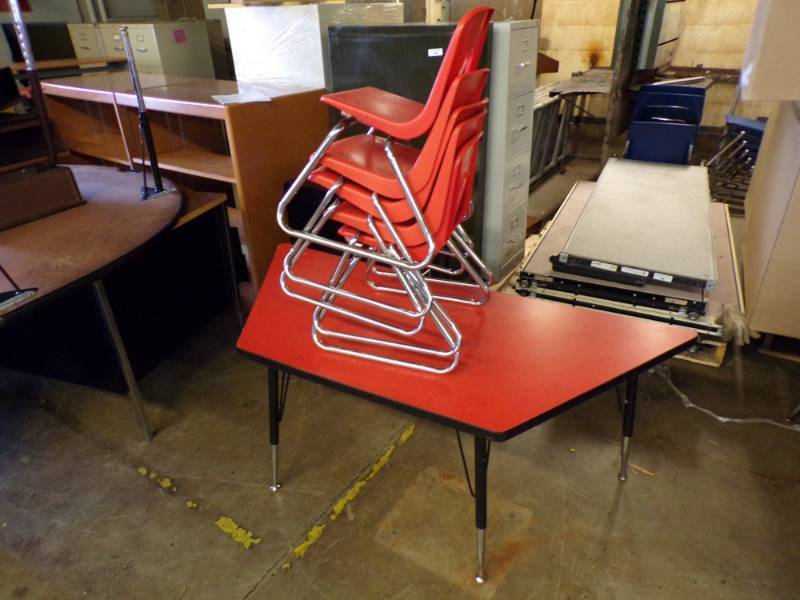 lot 57 image: Red top table with 5 chairs