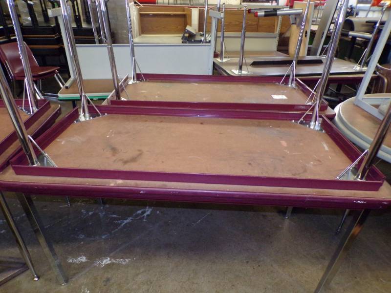 lot 61 image: Lot of 4 maroon trimmed tables
