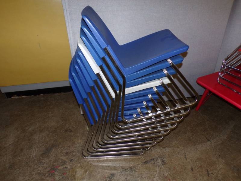 lot 116 image: Set of 9 stacking blue chairs