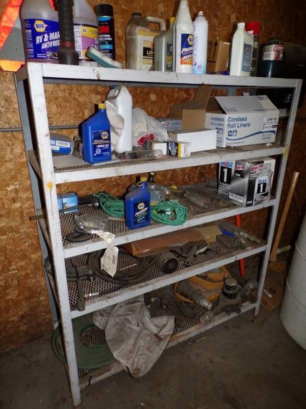lot 205 image: Metal Shelf with Contents