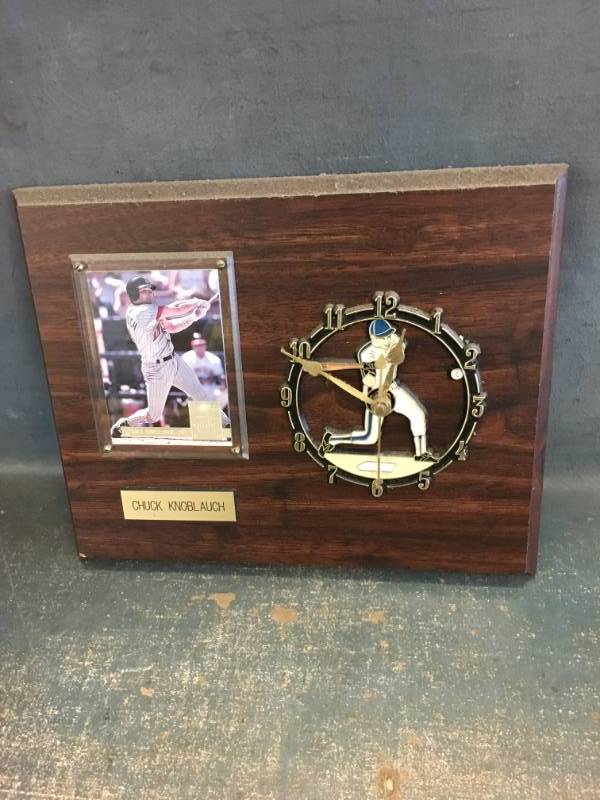 lot 23 image: Chuck Knoblauch Clock with Card