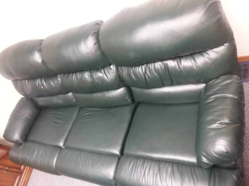 lot 1 image: 7 Ft. Bison Green Reclining Sofa.