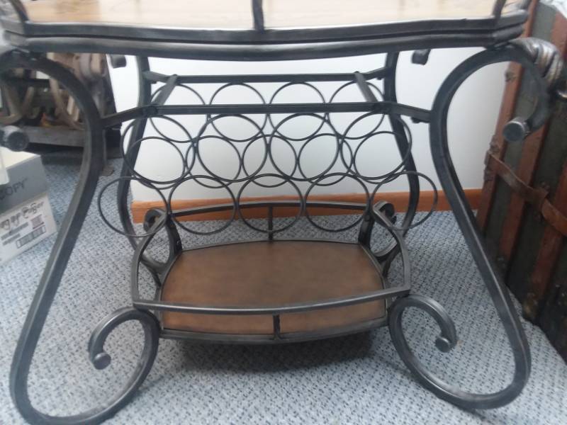 lot 7 image: Hand Painted Table and wine rack.
