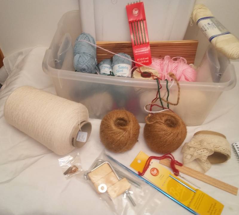 lot 48 image: Needlework lot  in Sterilite tote.