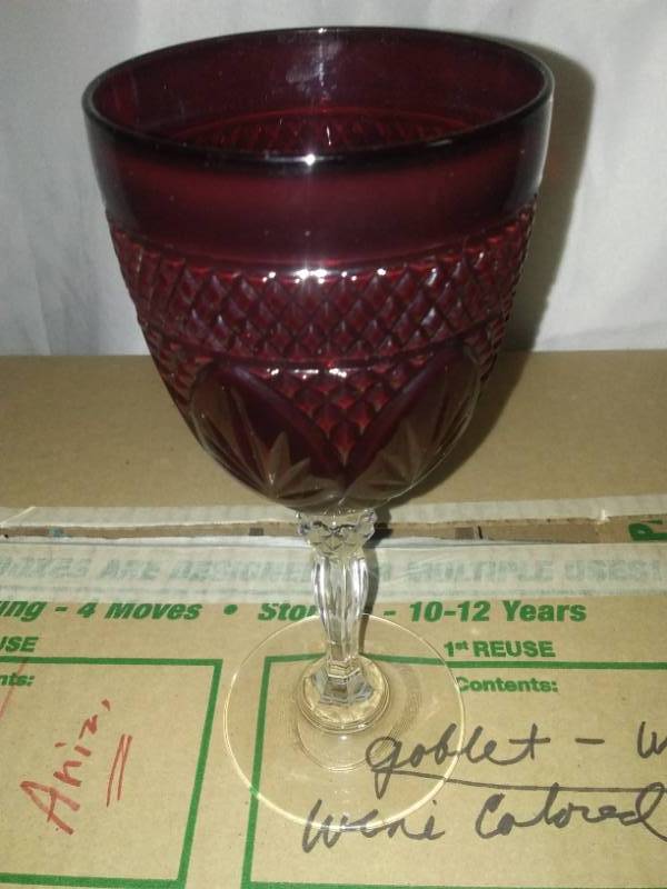 lot 279 image: 18 Ruby colored wine glasses goblets.
