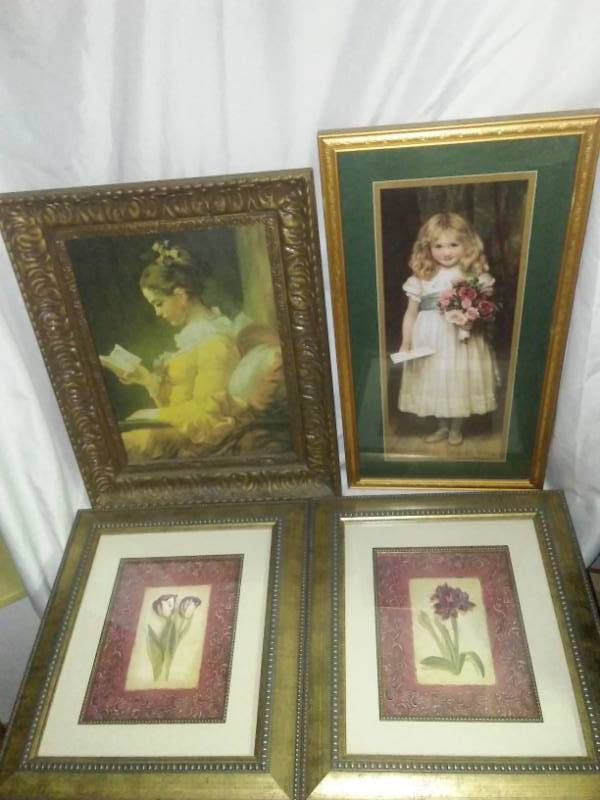 lot 296 image: 4 framed pictures - great frames.