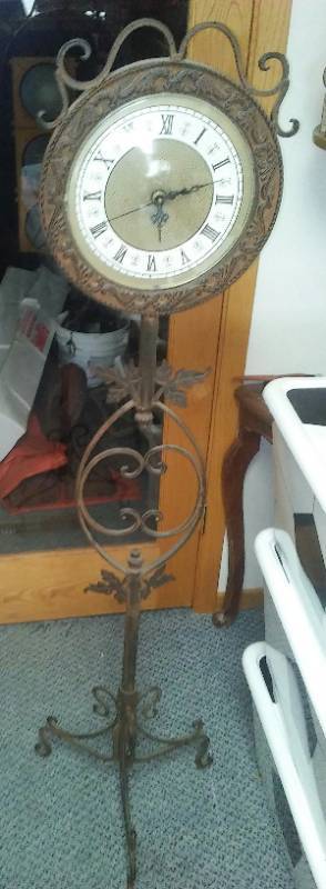 lot 311 image: Metal retro wood floor clock.