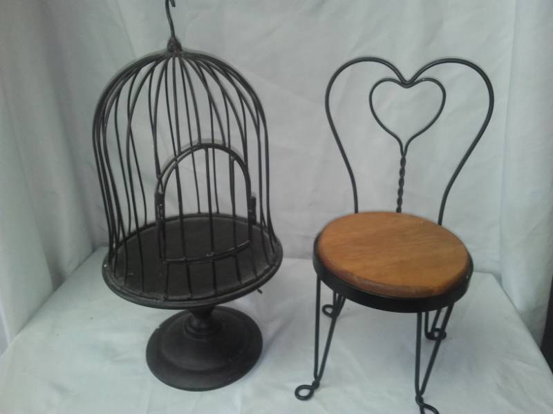 lot 349 image: Metal bird cage  and mini chair