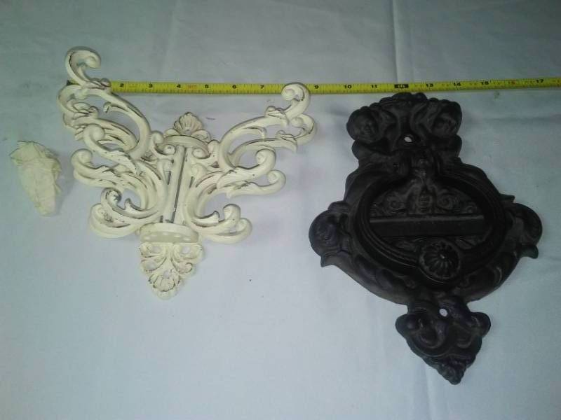 lot 458 image: Cast Door Knocker and coat hooks. Vintage look.