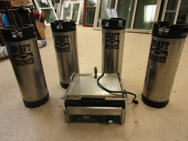 lot 232 image: WARING COMMERCIAL PANINI MAKER AND HOME BREW KEGS