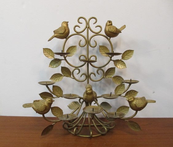 lot 69 image: Large Metal Candle Stand wBirds
