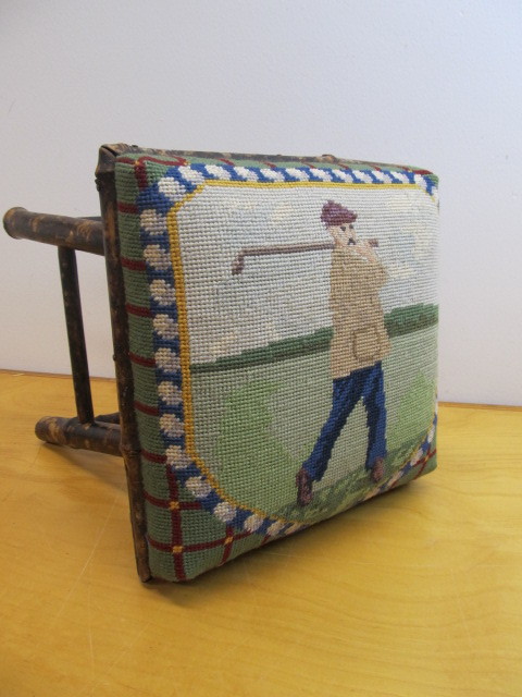 lot 27 image: Antique Primitive Stool w Golf Motif
