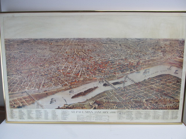 lot 46 image: Large Framed SAINT PAUL Antique Style Landmark Map Print