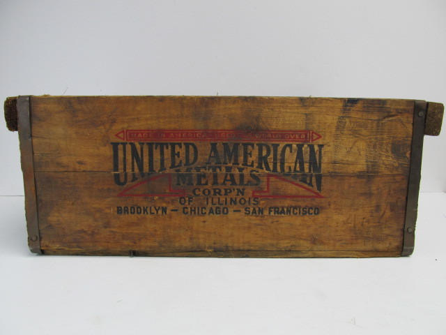 lot 49 image: Old Vintage Industrial UNITED AMERICAN METALS Wooden Crate