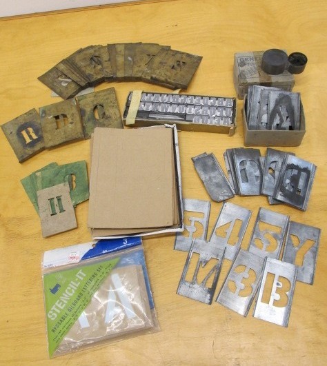 lot 176 image: Lot of Vintage Metal Stenciled Letters Printers Blocks etc