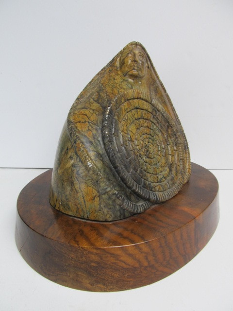 lot 2 image: Large Native American Hand Carved Heavy Stone Sculpture by Sheldon Wolfchild