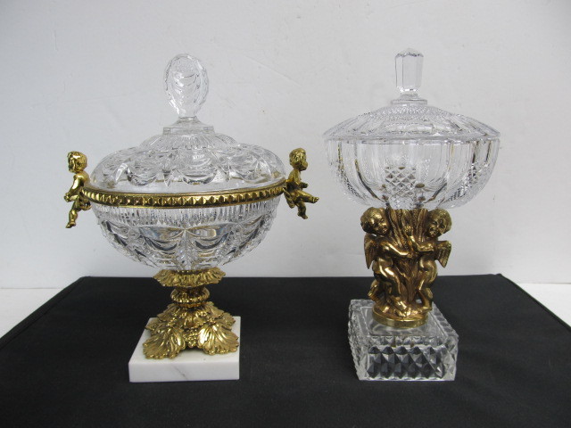 lot 123 image: Nice Set of Lidded Crystal Candy Jars wCherubs