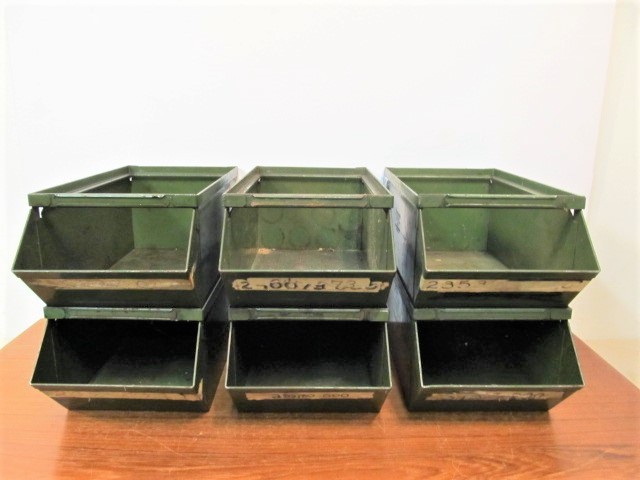 lot 86 image: Set of 6 1930s Industrial Green Steel PartsHardware Bin Drawers