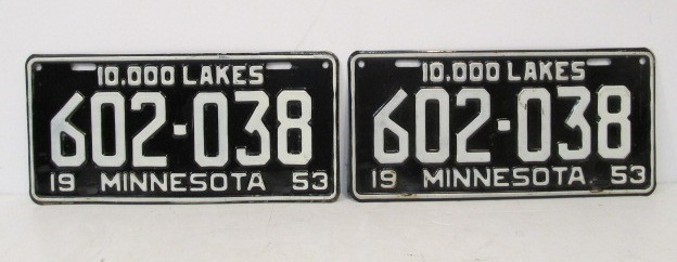 lot 89 image: Matching Pair of 1953 Minnesota License Plates