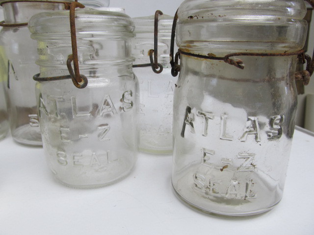 lot 227 image: Collection of Vintage & Antique Canning Jars wBale Tops