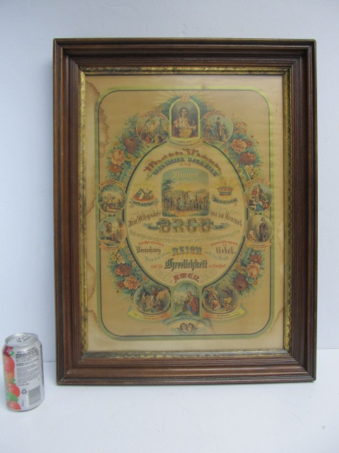 lot 231 image: Antique Framed 1880s Religious LORDS PRAYER Color Lithograph